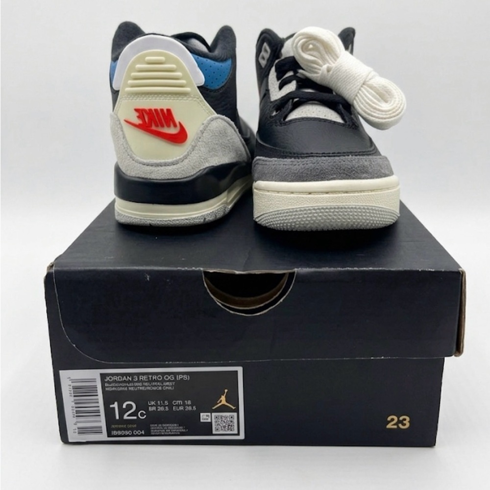 NIKE AIR JORDAN 3 RETRO "RARE AIR" - PRESCHOOL SIZE 12c - Black/chile Red